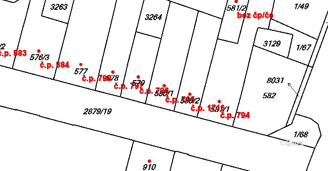 Hodonín 795 na parcele st. 580/1 v KÚ Hodonín, Katastrální mapa