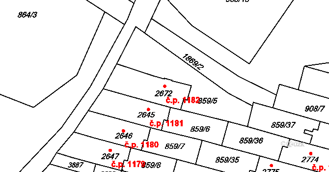 Vrchlabí 1182 na parcele st. 2672 v KÚ Vrchlabí, Katastrální mapa