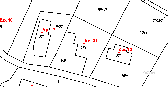 Polesí 31, Rynoltice na parcele st. 271 v KÚ Polesí u Rynoltic, Katastrální mapa