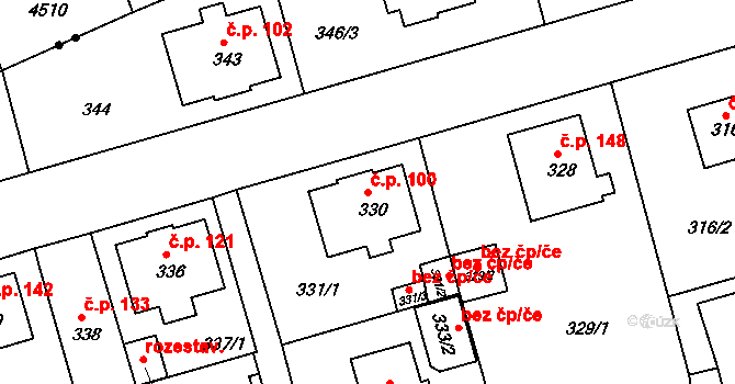 Liberec IX-Janův Důl 100, Liberec na parcele st. 330 v KÚ Janův Důl u Liberce, Katastrální mapa