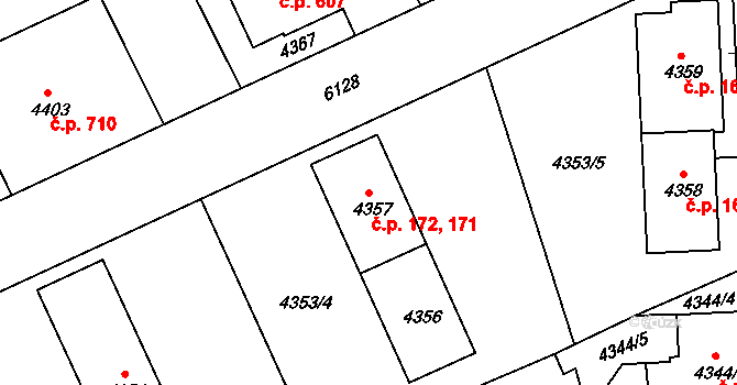 Liberec III-Jeřáb 171,172, Liberec na parcele st. 4356 v KÚ Liberec, Katastrální mapa