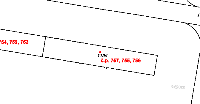 Slezské Předměstí 755,756,757, Hradec Králové na parcele st. 1194 v KÚ Slezské Předměstí, Katastrální mapa