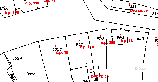 Sivice 119 na parcele st. 97/1 v KÚ Sivice, Katastrální mapa