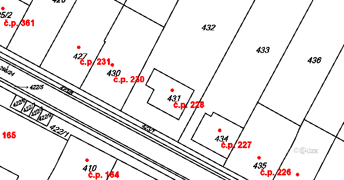 Blažovice 228 na parcele st. 431 v KÚ Blažovice, Katastrální mapa