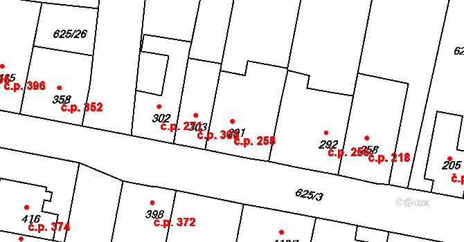 Parník 258, Česká Třebová na parcele st. 291 v KÚ Parník, Katastrální mapa