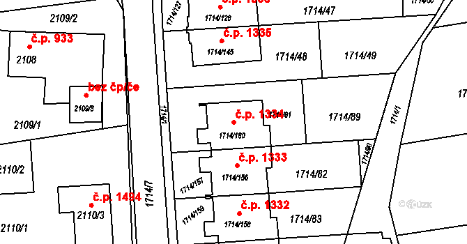 Prostřední Suchá 1334, Havířov na parcele st. 1714/180 v KÚ Prostřední Suchá, Katastrální mapa