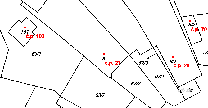 Děbolín 27, Jindřichův Hradec na parcele st. 8 v KÚ Děbolín, Katastrální mapa