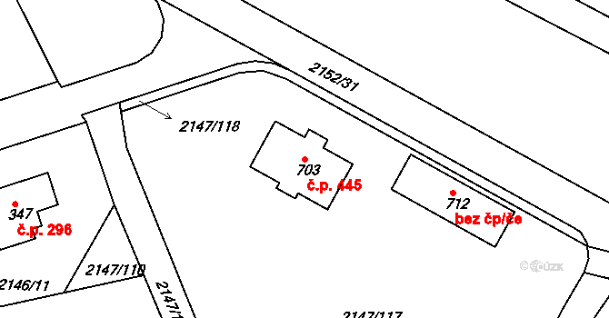 Katovice 445 na parcele st. 703 v KÚ Katovice, Katastrální mapa
