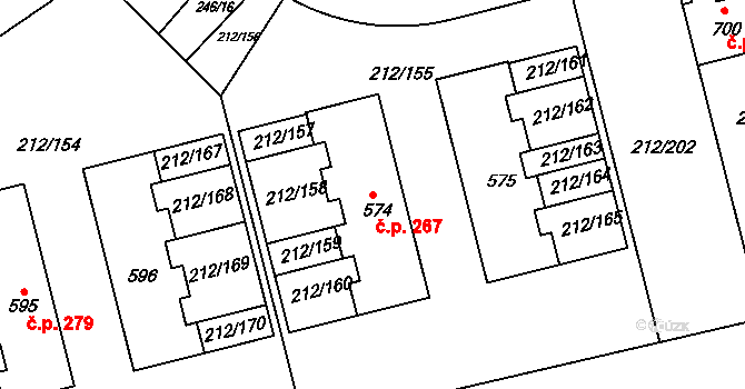 Řitka 267 na parcele st. 574 v KÚ Řitka, Katastrální mapa