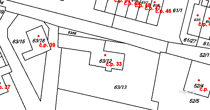 Poláky 33, Chbany na parcele st. 63/12 v KÚ Poláky, Katastrální mapa