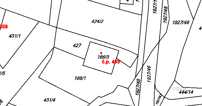 Lačnov 409, Svitavy na parcele st. 166/3 v KÚ Moravský Lačnov, Katastrální mapa