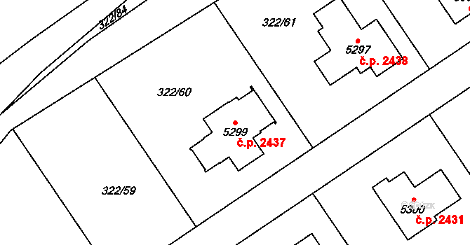 Uherský Brod 2437 na parcele st. 5299 v KÚ Uherský Brod, Katastrální mapa