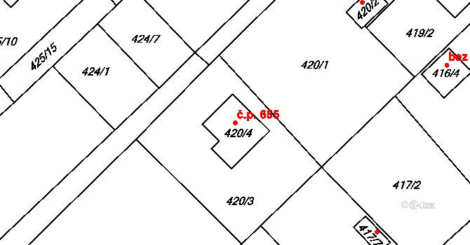 Krmelín 655 na parcele st. 420/4 v KÚ Krmelín, Katastrální mapa