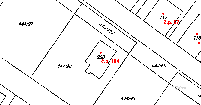 Podviní 104, Trnovany na parcele st. 220 v KÚ Trnovany u Litoměřic, Katastrální mapa