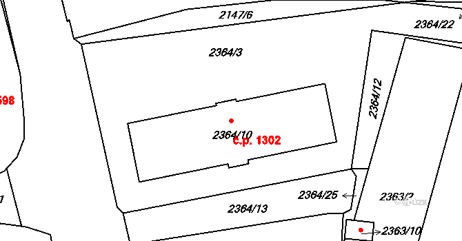 Benešov 1302 na parcele st. 2364/10 v KÚ Benešov u Prahy, Katastrální mapa