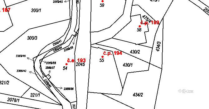 Doubice 194 na parcele st. 55 v KÚ Doubice, Katastrální mapa