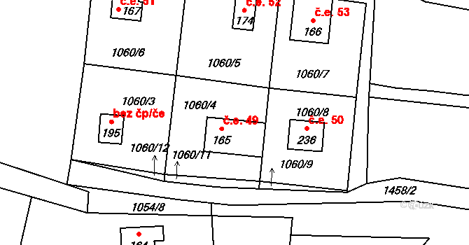 Holšice 49, Chabeřice na parcele st. 165 v KÚ Chabeřice, Katastrální mapa