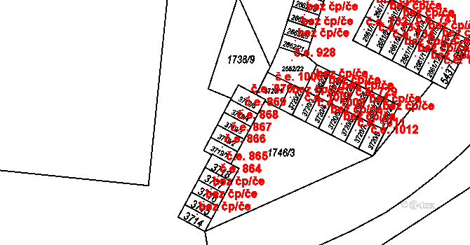 Cheb 868 na parcele st. 3719/3 v KÚ Cheb, Katastrální mapa