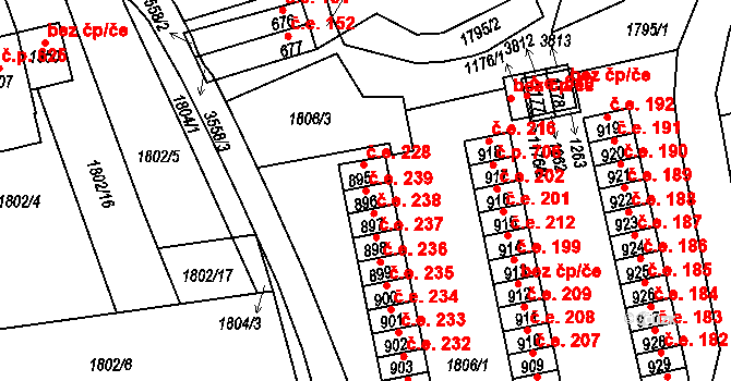 Krupka 239 na parcele st. 896 v KÚ Krupka, Katastrální mapa