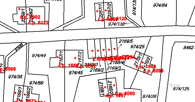 Zlín 2087 na parcele st. 2169/2 v KÚ Zlín, Katastrální mapa