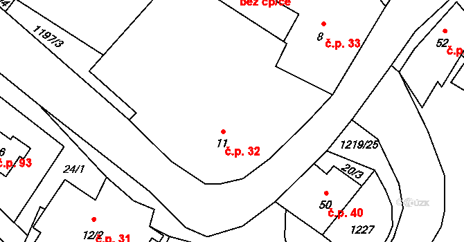 Heřmanov 32 na parcele st. 11 v KÚ Heřmanov u Křižanova, Katastrální mapa