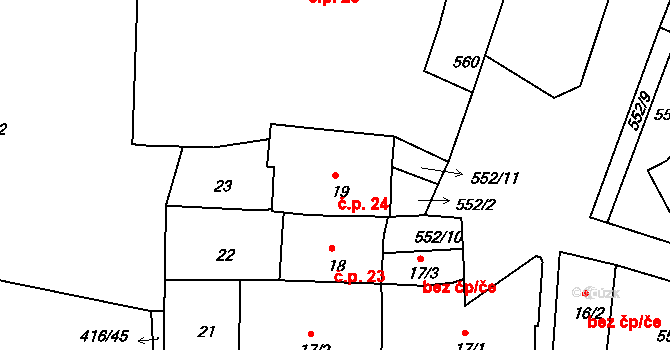 Bošovice 24, Čížová na parcele st. 19 v KÚ Bošovice u Čížové, Katastrální mapa