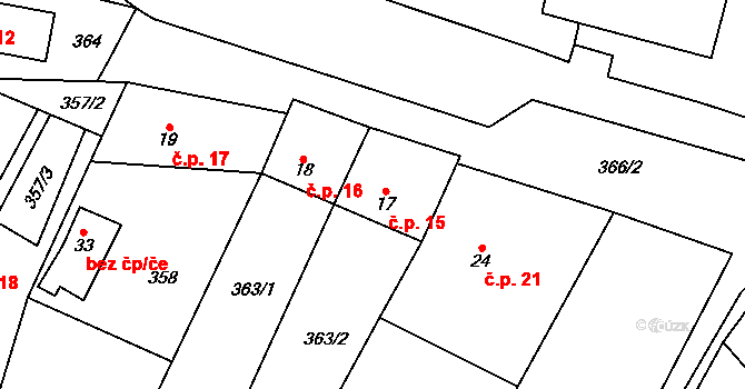 Maňová 15, Pernštejnské Jestřabí na parcele st. 17 v KÚ Maňová, Katastrální mapa