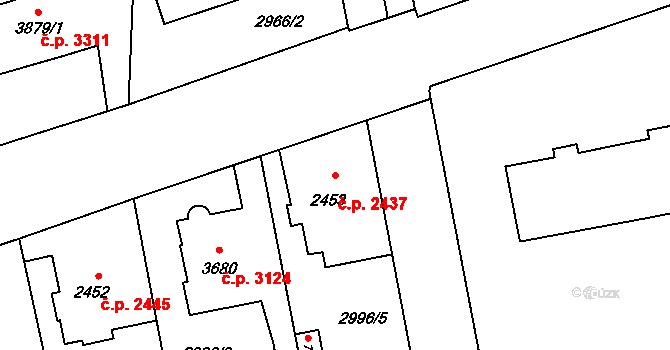 Zlín 2437 na parcele st. 2453 v KÚ Zlín, Katastrální mapa