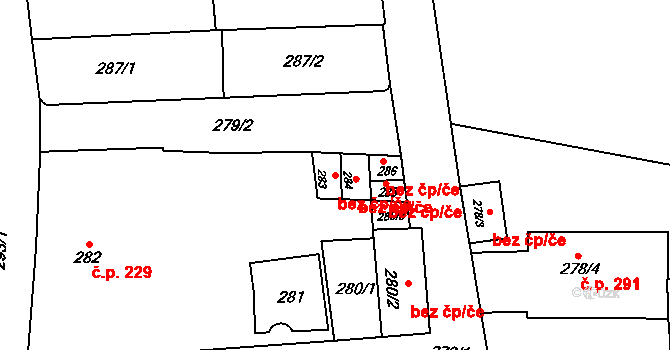 Litoměřice 43647782 na parcele st. 283 v KÚ Litoměřice, Katastrální mapa
