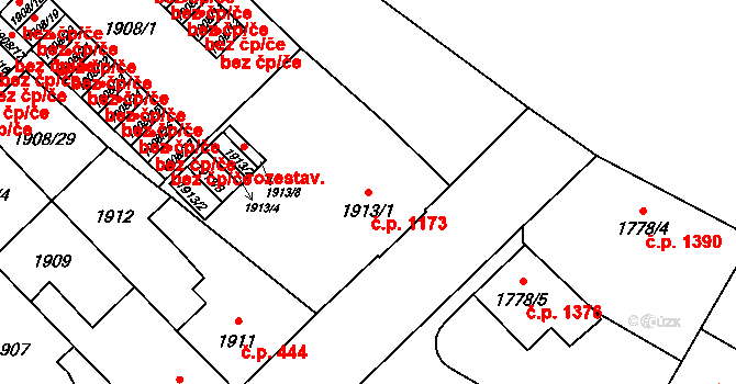 Předměstí 1173, Opava na parcele st. 1913/1 v KÚ Opava-Předměstí, Katastrální mapa