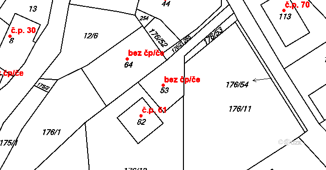 Míchov 50196782 na parcele st. 53 v KÚ Míchov u Boskovic, Katastrální mapa