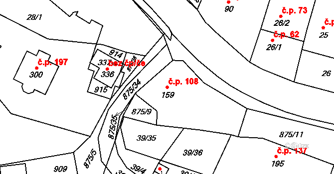 Blatno 108, Hlinsko na parcele st. 159 v KÚ Blatno u Hlinska, Katastrální mapa