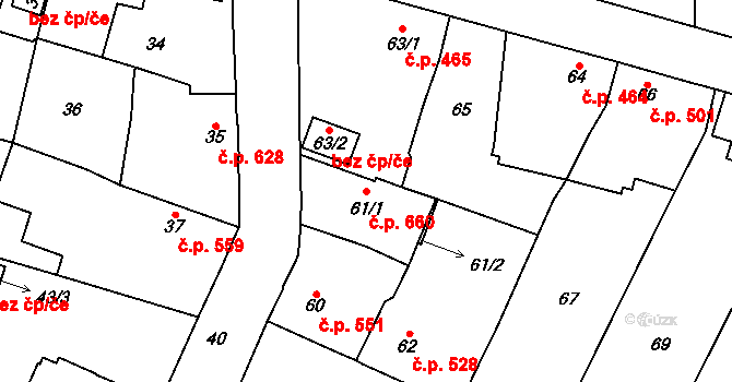 Nýřany 660 na parcele st. 61/1 v KÚ Nýřany, Katastrální mapa