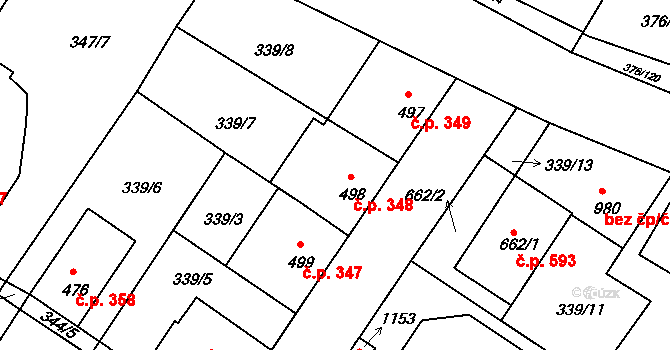 Letohrad 348 na parcele st. 498 v KÚ Letohrad, Katastrální mapa