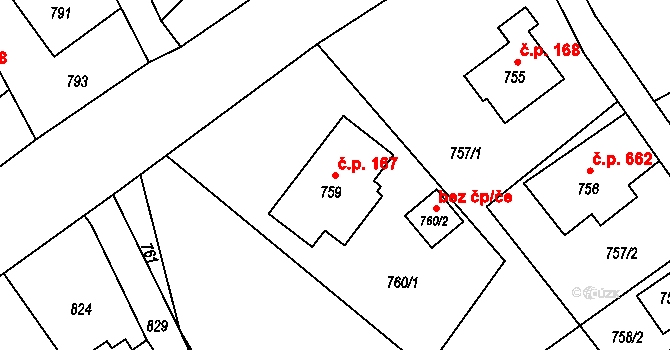 Rapotín 167 na parcele st. 759 v KÚ Rapotín, Katastrální mapa