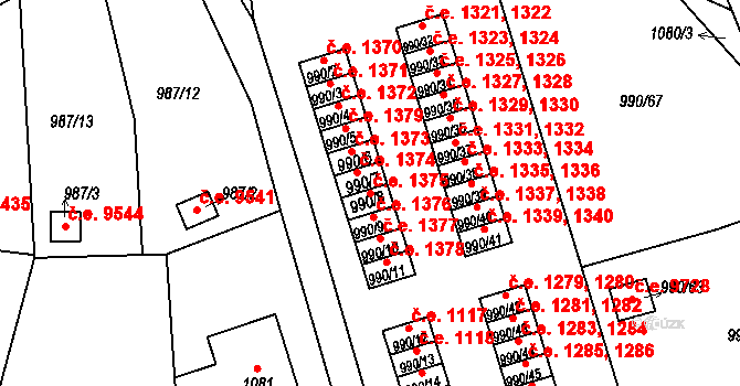 Děčín III-Staré Město 1375, Děčín na parcele st. 990/8 v KÚ Děčín-Staré Město, Katastrální mapa