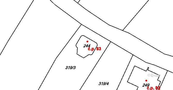 Podviní 83, Trnovany na parcele st. 244 v KÚ Trnovany u Litoměřic, Katastrální mapa