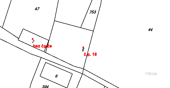 Jeníčkova Lhota 18, Chotoviny na parcele st. 5 v KÚ Jeníčkova Lhota, Katastrální mapa