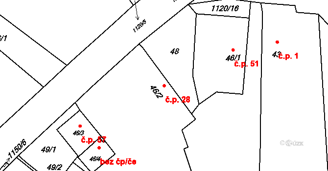 Oprechtice 28, Zahořany na parcele st. 46/2 v KÚ Oprechtice na Šumavě, Katastrální mapa