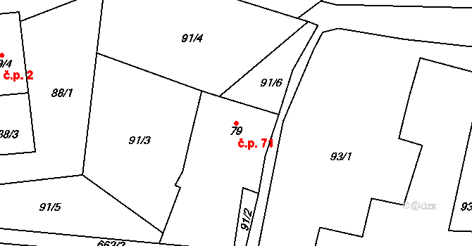 Zvíkovec 71 na parcele st. 79 v KÚ Zvíkovec, Katastrální mapa