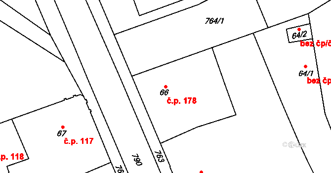 Josefov 178, Jaroměř na parcele st. 66 v KÚ Josefov u Jaroměře, Katastrální mapa