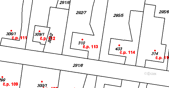 Velichovky 113 na parcele st. 310 v KÚ Velichovky, Katastrální mapa