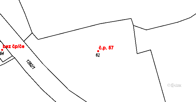 Zbečník 57, Hronov na parcele st. 62 v KÚ Zbečník, Katastrální mapa