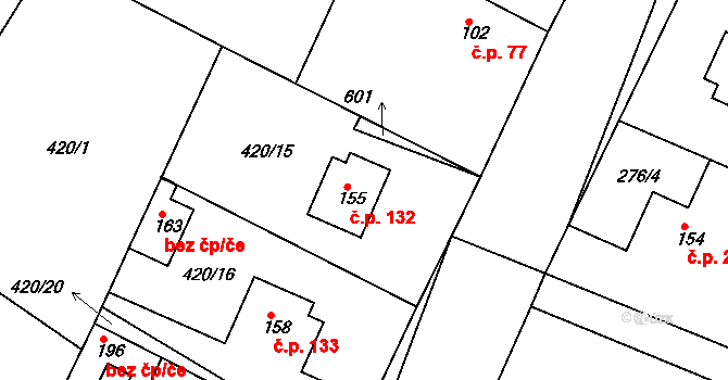 Rohovládova Bělá 132 na parcele st. 155 v KÚ Rohovládova Bělá, Katastrální mapa