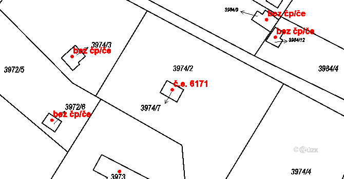 Znojmo 6171 na parcele st. 3974/7 v KÚ Znojmo-město, Katastrální mapa