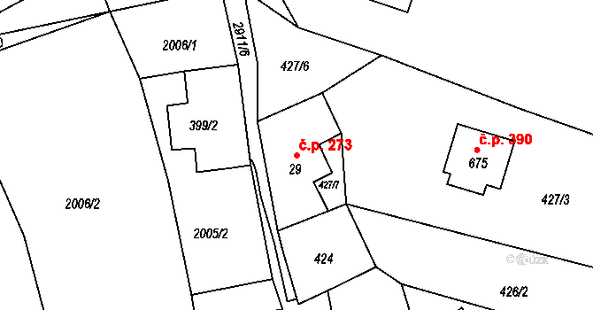 Markvartice 273 na parcele st. 29 v KÚ Markvartice u Děčína, Katastrální mapa