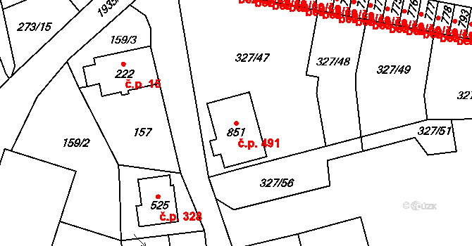 Abertamy 491 na parcele st. 851 v KÚ Abertamy, Katastrální mapa