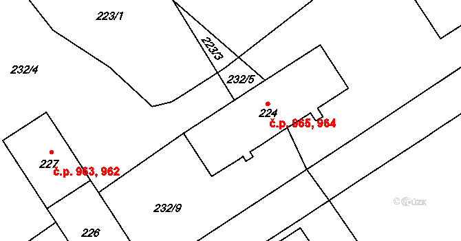 Kopřivnice 964,965 na parcele st. 224 v KÚ Kopřivnice, Katastrální mapa
