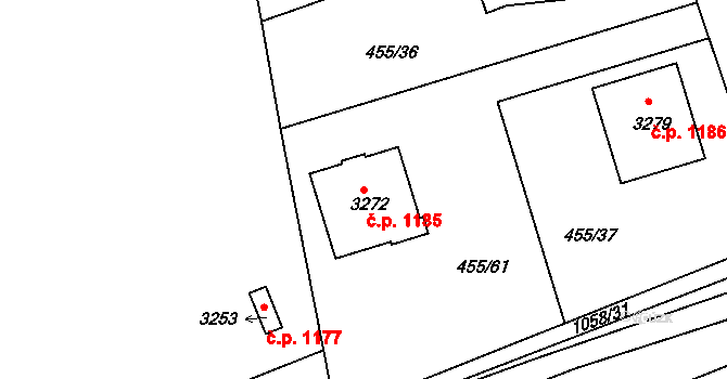 Slezské Předměstí 1185, Hradec Králové na parcele st. 3272 v KÚ Slezské Předměstí, Katastrální mapa