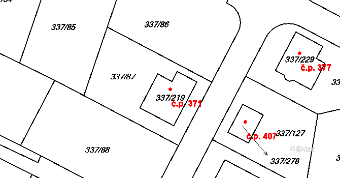 Levín 371, Králův Dvůr na parcele st. 337/219 v KÚ Levín u Berouna, Katastrální mapa